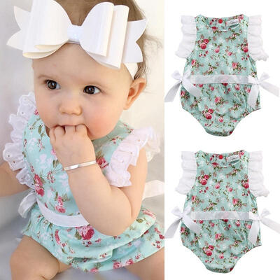 Cute Newborn Toddler Baby Girl Clothes Lace Floral Romper Bodysuit Outfits 0-24M