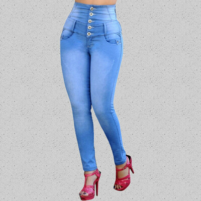 

Womens Stretch Skinny Denim Jeans Jeggings High Waist Pencil Pants Trousers