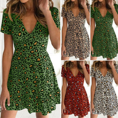 

AU Women Boho Floral V Neck Wrap Mini Dress Ladies Summer Holiday Party Sundress
