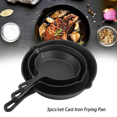 

3pcsSet 16cm 20cm 25cm Cast Iron Frying Pans Cookware Pots Household Kitchen Cooking Tool Frying Pan Set Cooking Pan