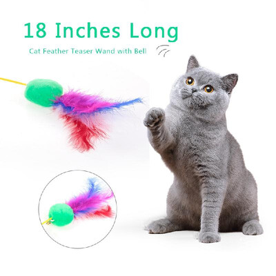 

Cat Feather Teaser Wand 18 Inches Long Interactive Feather Teaser Toy with Bell for Cats Kittens