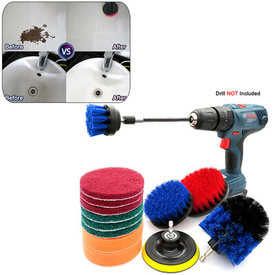 

14pcsSet Drill Brush Kit Scouring Pads&Scrub Sponge For Bathroom Kitchen