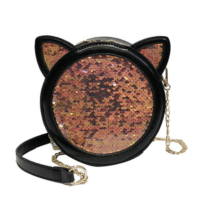 

Women Round Small Messenger Bag 2019 New Korean Cat Ear Cute Small Bag Fashion Sequins Handbag Shoulder Crossbody Chain Girl Bag