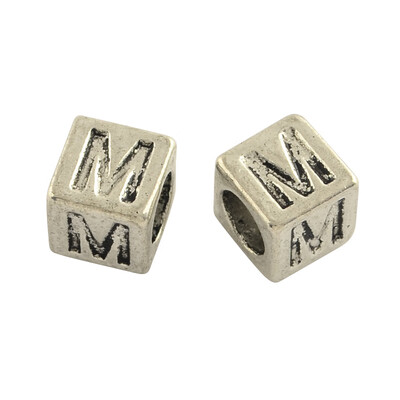 

Tibentan Style Alloy European Beads Cube Lead Free & Cadmium Free Antique Silver LetterM 7x7x7mm Hole 45mm