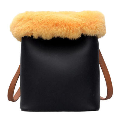 

Women Stitching PU Fur Shoulder Handbags Small Sling Bucket Crossbody Bags