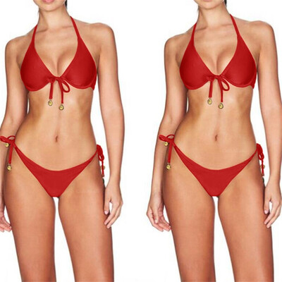

Roseonmyhand Women Sexy Solid Push-Up Padded Bra Beach Halter Bikini Set Bandage Swimwear