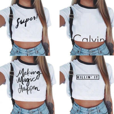 

Summer Women Casual Tank Top Blouse Ladies Slim Print Crop Top T-Shirt Sportwear