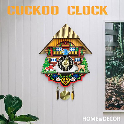 

Wooden Cuckoo Wall Clock Swinging Pendulum Traditional Wood Hanging Crafts Decoration for Home Restaurant Living Room