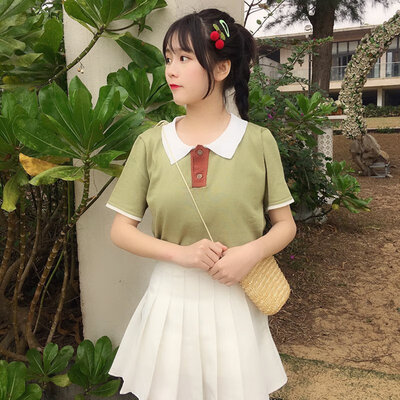 

Vintage Casual All Match Turn Down Collar Basic Loose Oversize Short Sleeve Female Women Polo Shirts