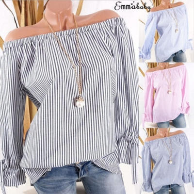 

Fashion Summer Women Casual Off Shoulder Long Sleeve Ladies Shirt Loose Tops Blouse