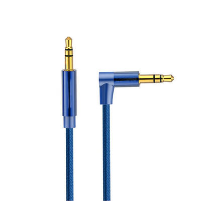 

Blue 90 Degree 35mm Male to Male Jack Car Audio AUX Cable Gold-Plated Plug