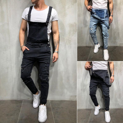 

Men&39s Distressed Denim Carpenter Overalls Bib Jumpsuits Moto Biker Jean Pants UK