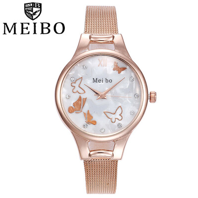 

MEIBO Butterfly Hot Fashion Women Quartz Watch Luxury Plastic Leather Analog Wrist Watches Female Clock Relogio Feminino 533