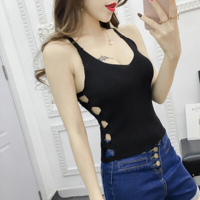 

Womens Sleeveless V-Neck Pullover Hollow Out Knitted Tank Top