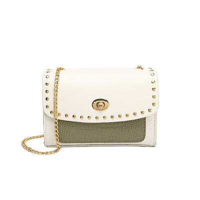 

Women Chain Shoulder Bag Fashion Lock Small Square Bags PU Leather Contrast Color Crossbody Messenger Bag T2G