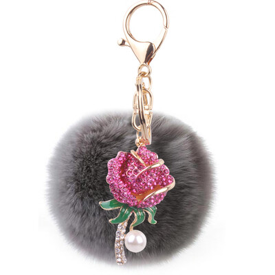 

Korean fashion pink rose keychain creative rex rabbit plush ball car bag pendant small gifts