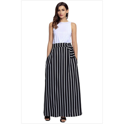 

Multicolor Stripe Non-Removable Belt Bohemian Maxi Skirt 65037