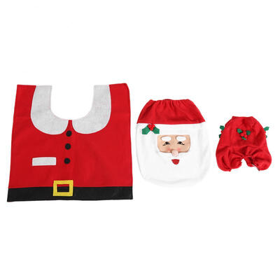 

Greensen Christmas Bathroom Toilet Seat Cover Floor Mat Water Tank Lid&Tissue Box Decor Covers Set