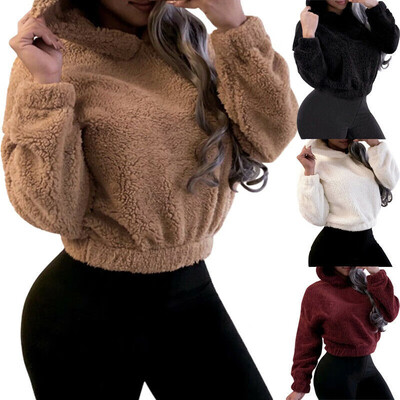 

Women Long Sleeve Fleece Fur Jacket Outerwear Top Winter Warm Hooded Fluffy Coat