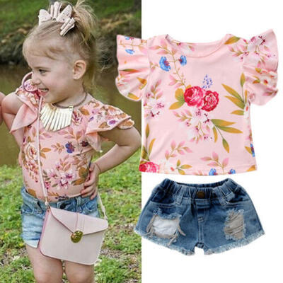 

2PCS Toddler Kids Baby Girls Clothes Outfits T-shirt Tops Hot Pants Shorts Set