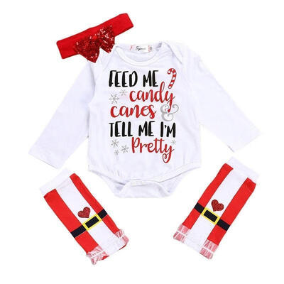 

Newborn Infant Baby Girls Christmas RomperHeadbandLeg Warmers Xmas Outfit Clothes 3pcs Set