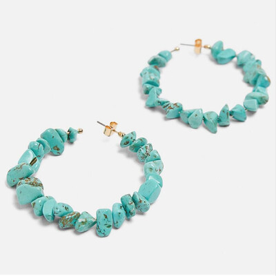 

2019 Fashion Bohemia Naturel Stone Pearl Acetate Hoop Earrings for Women Ethnic Beads Hoops Alloy Earring za jewelry Female