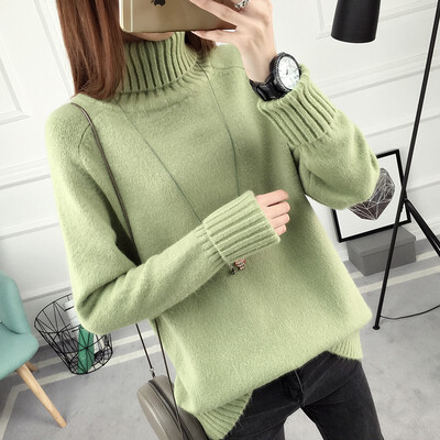 

2018 new loose turtleneck sweater women fall&winter bottom wear Korean version of long sleeve pure color sweater is thicker