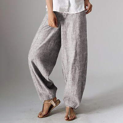 

Tailored Fashion Womens Leisure Solid Color Straight Strappy Cotton&Hemp Long Pants