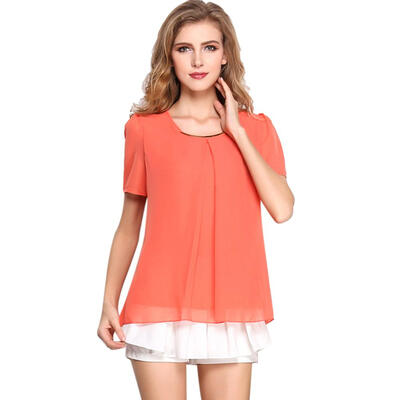 

Women O-Neck Chiffon T-shirt Short Sleeve Summer Daily Casual Lady Tops