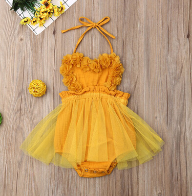 

Newborn Baby Girl Straps Tulle Romper Dress Lace Sleeveless Belt Bodysuit Summer