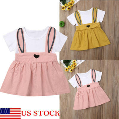 

Toddler Infant Baby Girls Rabbit Ear Suspender Tutu Dress A-Line Mini Skirt US