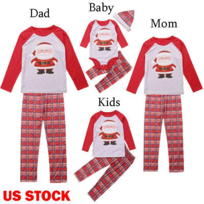 

US Plus Family Matching Christmas Pajamas Set Women Baby Kid Sleepwear Nightwear