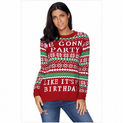 

Round neck long sleeve letter print pullover wool casual sweater
