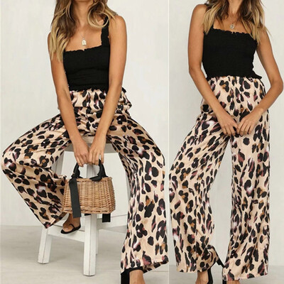 

Tailored Ladies Women Leopard Print High Waist Wide Leg Trousers Casual Pants