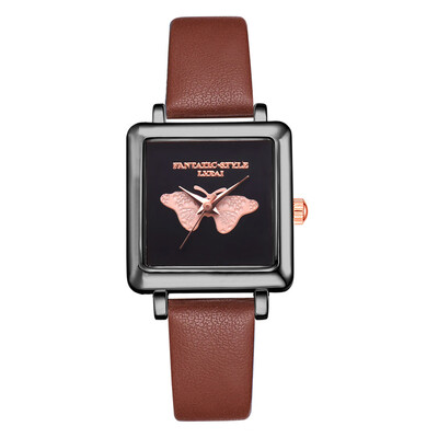 

Fashion Watches Women Square Butterfly Pattern Dial Ladies Clock Leather Strap Quartz Wristwatch Simple Casual Reloj Mujer