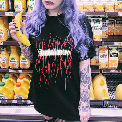 

Starmoon Plus Size Women Gothic Punk Luminous Letter Printed Short Sleeve T-shirt Blouse