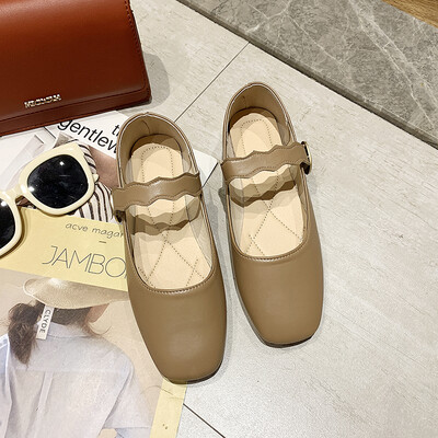 

Day system female sweet&light with square head retro artistic soft bottom flat-bottomed bean-bean shoes&women