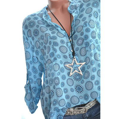 

Nomeni Women Plus Size Print Long Sleeve Polka Dot Button Blouse Pullover Tops Shirt