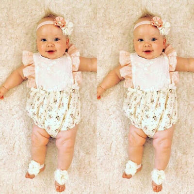 

US Cute Newborn Baby Girls Sleeveless Floral RomperHeadband 2Pcs Summer Outfits