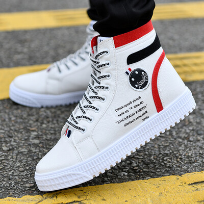

White Gaobang shoes mens shoes tide mens lazy shoes British style tide shoes tide high canvas shoes