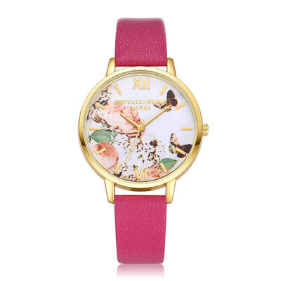 

LVPAI Luxury Leather Women Dress Watches Wristwatch Fashion Flower Butterfly Ladies Bracelet Female Round Clock Quartz Watch 533