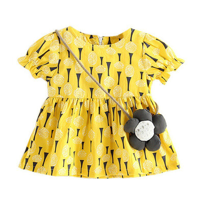 

2017 New 4 Styles Baby Girls About Knee Solid Cartoon Top Dress Cotton Short Sleeves Printed Summer Baby Girls Beach Party Dress