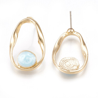 

Alloy Enamel Stud Earrings Oval Light Gold LightSkyBlue 235x155mm Pin 07mm