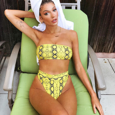 

Roseonmyhand Fashion Women Off-Shoulder Strap Snake Print Swimsuit Bikini