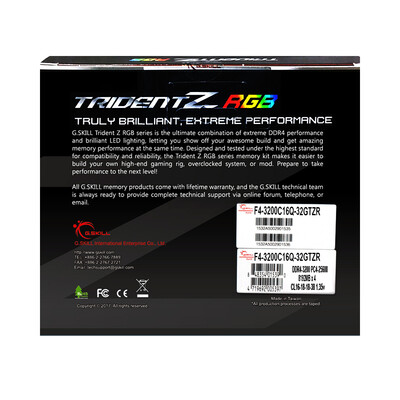 

GSKILL TridentZ RGB Series 32GB 4 x 8GB DDR4 3200MHz F4-3200C16Q-32GTZR