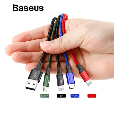 

Baseus 4in1 USB cable Micro Type C Lightning cable Qi charger cable for iPhone ipad Samsung 35A 12m