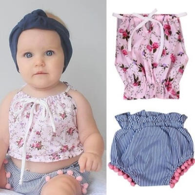 

2PCS Baby Kids Girls Summer Outfits Toddler Top Shirt Pants Shorts Clothes Set