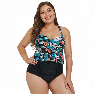 

Plus Size Bikini Print Sling High Waist Split Swimsuit