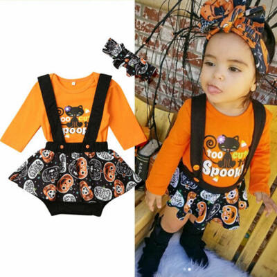 

UK Kid Long Sleeve Toddler Girl Pumpkin Tops Strap Dress Pants Halloween Clothes