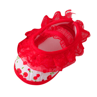 

Newborn Baby Girl Soft Shoes Soled Lace Floral Printed Footwear Crib Shoes